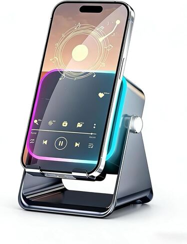 5-in-1 Wireless Induction Speaker,360°Adjustable Phone Stand with Wireless Bluetooth Speaker, Stereo Sound, Multiple RGB Ambient Lights,3500mAh Rechargeable Compatible with iPhone Gifts for Men Women in Kuwait