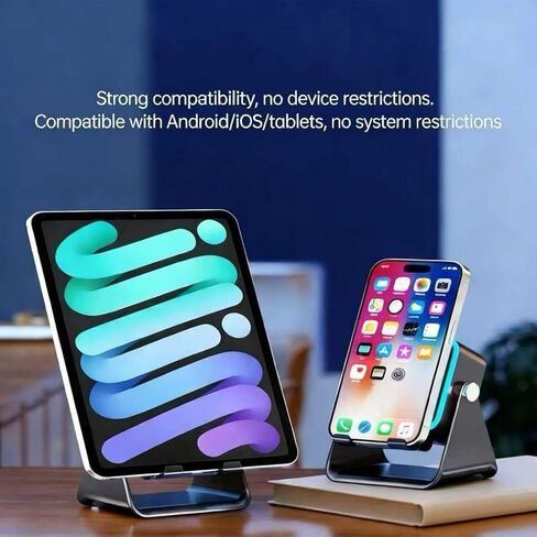 5-in-1 Wireless Induction Speaker,360°Adjustable Phone Stand with Wireless Bluetooth Speaker, Stereo Sound, Multiple RGB Ambient Lights,3500mAh Rechargeable Compatible with iPhone Gifts for Men Women in Kuwait