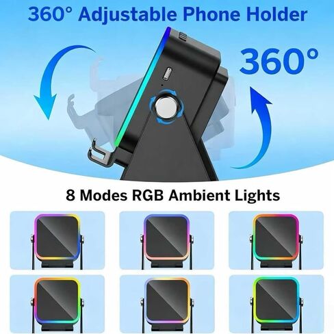 5-in-1 Wireless Induction Speaker,360°Adjustable Phone Stand with Wireless Bluetooth Speaker, Stereo Sound, Multiple RGB Ambient Lights,3500mAh Rechargeable Compatible with iPhone Gifts for Men Women in Kuwait