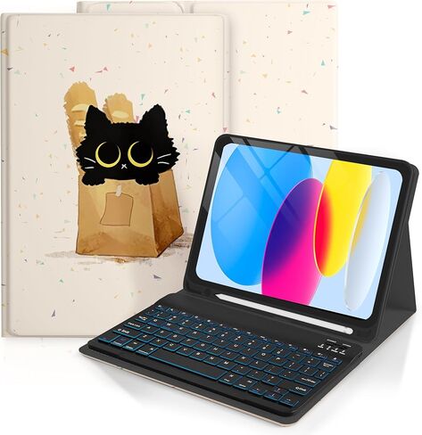 لوحة مفاتيح حافظة لجهاز iPad Generation 11th (A16) 11 بوصة 2025 / 10th 10.9 بوصة 2022، تصميم جمالي بطباعة رائعة مع حامل أقلام مقاس 10.9 بوصة مع لوحة مفاتيح قابلة لإعادة الشحن، هيكل سلحفاة قابل للفصل in Kuwait