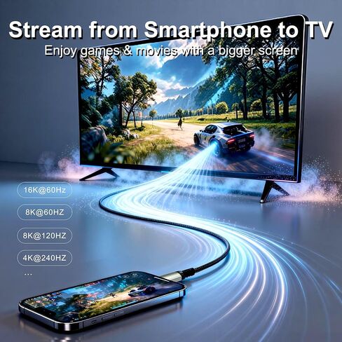 كابل USB-C إلى DisplayPort بطول 6.6 أقدام (16K@60 هرتز 8K@120 هرتز)، 80 جيجابت في الثانية سلك USB C إلى DP 2.1 Thunderbolt 3/4/5 متوافق مع MacBook Pro/Air، وiPhone 17 Pro Max، وiPad Pro، وiMac، وXPS. in Kuwait