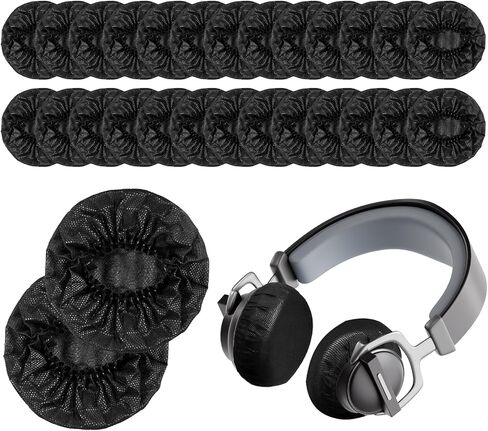 500 PCS Disposable Headphone Covers, 11 cm Headphone Covers Bulk Non-Woven Sanitary Fabric Earphone Cover for Libraries, Gyms, Electronics Stores, Learning, Sports and Gaming-Black in Kuwait