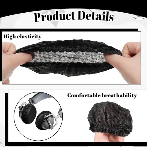 500 PCS Disposable Headphone Covers, 11 cm Headphone Covers Bulk Non-Woven Sanitary Fabric Earphone Cover for Libraries, Gyms, Electronics Stores, Learning, Sports and Gaming-Black in Kuwait