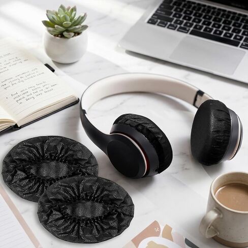 500 PCS Disposable Headphone Covers, 11 cm Headphone Covers Bulk Non-Woven Sanitary Fabric Earphone Cover for Libraries, Gyms, Electronics Stores, Learning, Sports and Gaming-Black in Kuwait