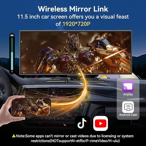 Carplay Screen for Car, Largest 11.5" Wireless Carplay & Android Auto Screen with 4K Dashcam / 1080P Rear Camera, Compatible with A-pple Carplay, Bluetooth, FM, TF Card, Voice Control, Navigation in Kuwait