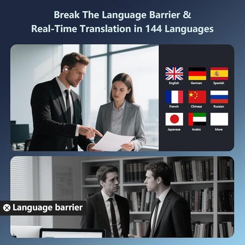 AI ترجمة سماعات الأذن في الوقت الحقيقي 164 لغة 80H وقت اللعب مترجم سماعات الأذن Audiofonos Traductores Inglés Español سماعات لاسلكية سماعات بلوتوث للسفر اجتماع العمل التعلم الأسود in Kuwait
