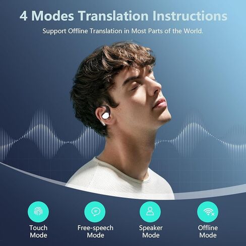AI ترجمة سماعات الأذن في الوقت الحقيقي 164 لغة 80H وقت اللعب مترجم سماعات الأذن Audiofonos Traductores Inglés Español سماعات لاسلكية سماعات بلوتوث للسفر اجتماع العمل التعلم الأسود in Kuwait