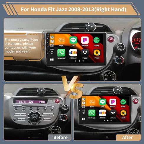 [2+64G] Android 15 Car Stereo for Honda Fit Jazz 2008-2013(Right Hand) with Wireless Carplay&Android Auto,10.1 Inch Touch Screen Car Radio with Mirror Link Bluetooth FM/RDS Radio WiFi GPS EQ SWC in Kuwait
