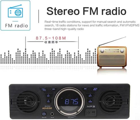 Car Radio with 2 Speakers, Bluetooth Car Stereo Car MP3 Player Support FM Radio/USB/TF Card/AUX in, Universal 1 Din 12V Car Audio Receivers in Kuwait