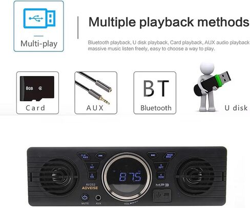 Car Radio with 2 Speakers, Bluetooth Car Stereo Car MP3 Player Support FM Radio/USB/TF Card/AUX in, Universal 1 Din 12V Car Audio Receivers in Kuwait