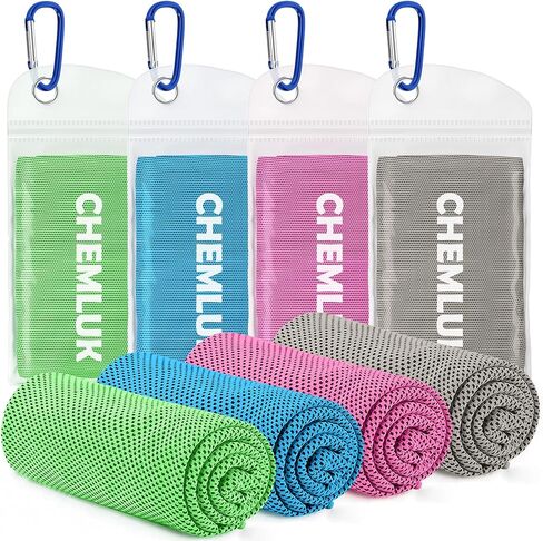 Cooling Towels for Neck and Face: Instant Cool Towel for Hot Weather UPF 50 Quick Dry Microfiber Sweat Towel for Gym Sports Workout Travel - 40"x12", 4 Packs Multicoloured in Kuwait