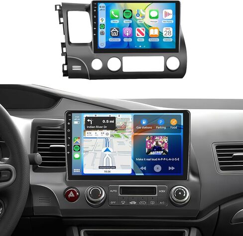4G+64G Car Radio Stereo for Honda Civic 2006-2011 10.1inch IPS Touch Screen/Android 15/Wireless CarPlay/Android Auto/DSP 32 EQ/GPS Navigation/WiFi/5.0Bluetooth/FM/RDS/SWC/AHD Backup Camera in Kuwait