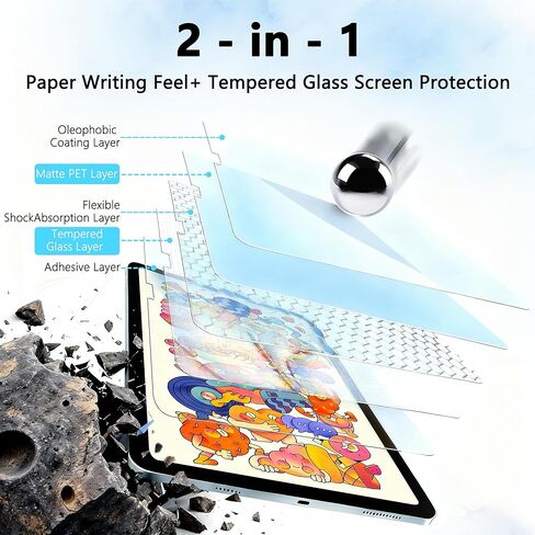 واقي شاشة زجاجي ورقي لجهاز iPad A16 11th/10th (2025 11 بوصة/2022 10.9 بوصة) | زجاج مقسى 9H، فيلم كتابة غير لامع، كتابة مثل الورق، طقم محاذاة تلقائية، مضاد للتوهج، متوافق مع قلم Apple in Kuwait
