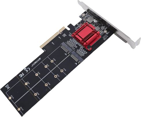 محول NVMe مزدوج إلى PCIe، بطاقة توسيع 2 منفذ M.2 NVMe SSD PCIe 3.1 X4 مع مجموعة شرائح ASM1812، محول اللوحة الأم للكمبيوتر المكتبي لـ 2230 2242 2260 2280 22110 in Kuwait