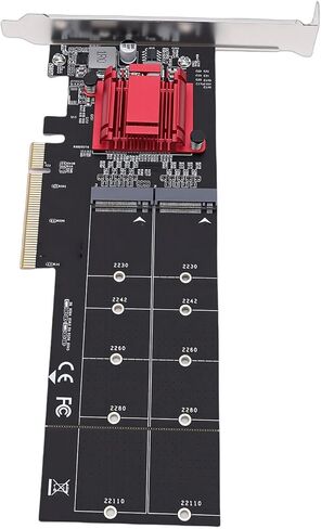 محول NVMe مزدوج إلى PCIe، بطاقة توسيع 2 منفذ M.2 NVMe SSD PCIe 3.1 X4 مع مجموعة شرائح ASM1812، محول اللوحة الأم للكمبيوتر المكتبي لـ 2230 2242 2260 2280 22110 in Kuwait