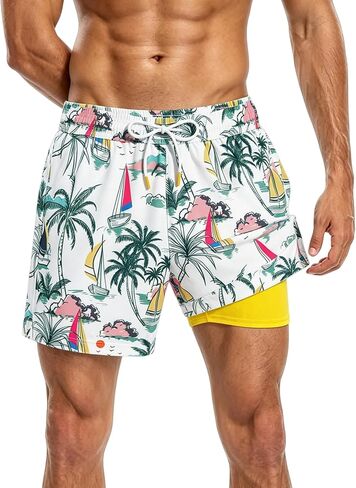 Mens 5.5 Inch Swim Trunks with Mesh Liner Quick Dry Swim Shorts Fashion Print,Zipper Pockets Beach Shorts in Saudi Arabia