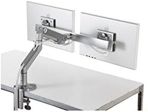 شريط متقاطع لذراع الشاشة M8 Humanscale، ذراع شاشة مزدوج، حامل بمشبك، فضي مع زخرفة رمادية in Kuwait