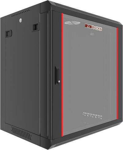 Sysracks 12U Wall Rack Mount Server 18" Deep Network Cabinet, Server Rack with Fan, Removable Side Panels, Locking Glass Door 19" Computer Cabinet Enclosure Network Rack Case SRE 12.450 in Kuwait