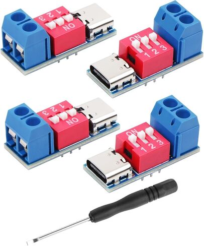 GELRHONR USB C PD Trigger Board Module, PD/QC Fast Charge with Adjustable Voltage 5V/9V/12V/15V/20V via DIP Switch,Power Delivery Boost Module for Laptop, Phone, Electronic Test, DIY (4 Pack) in Kuwait