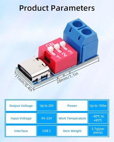 GELRHONR USB C PD Trigger Board Module, PD/QC Fast Charge with Adjustable Voltage 5V/9V/12V/15V/20V via DIP Switch,Power Delivery Boost Module for Laptop, Phone, Electronic Test, DIY (4 Pack) in Kuwait