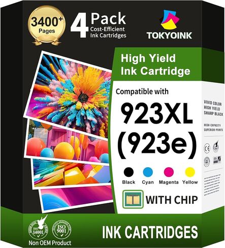 TOKYOINK 923 923e 923XL Ink Cartridges Combo Pack with Chip Replacement for HP 923 923e Ink Cartridges for HP Printer OfficeJet Pro 8130e 8135e 8139e 8125e 8138e 8122e 8120 8124e 8130(4 Pack B/C/M/Y) in Kuwait