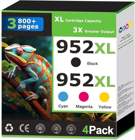 خراطيش حبر 952XL متوافقة مع مجموعة خراطيش الحبر HP 952 التي تعمل مع طابعة HP OfficeJet Pro 8710 7740 8702 8715 8720 7720 8730 حبر الطابعة أسود اللون سماوي أرجواني أصفر 952 حبر (4 عبوات) in Kuwait