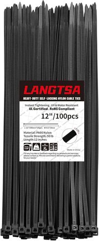 Zip tie,12Inch 100pcs plastic ties| Heavy-Duty 50 lb Tensile Strength | UV & Weather Resistant | Secure Zip Ties for Industrial, Home DIY, Workshop, Organizing & Travel Essentials (white) by LANGTSA in Kuwait