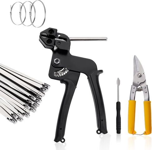 Heavy Duty Metal Zip Ties Tool Kit with 100pcs Self-locking Stainless Steel Zip Ties, Metal Tie Wrap Gun Kit for Chain Link Fence ties, Stainless Steel Cable Tie Gun for Fastening Cutting in Kuwait