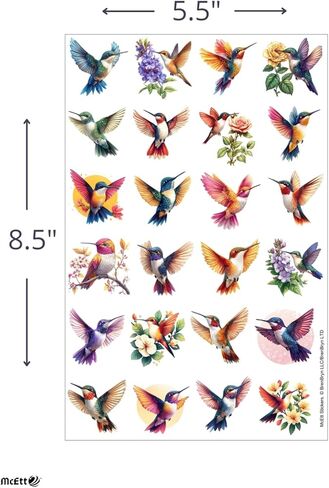 McEtt Hummingbird Sticker Sheets – Cute Colorful Hummingbird Nature Illustration Stickers – 5 Sheet Pack (120 Pieces) in Kuwait