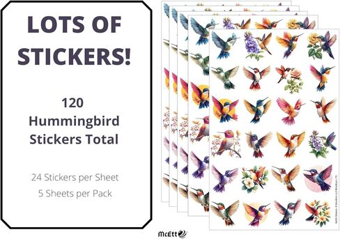 McEtt Hummingbird Sticker Sheets – Cute Colorful Hummingbird Nature Illustration Stickers – 5 Sheet Pack (120 Pieces) in Kuwait
