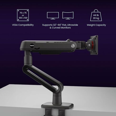 Kanto DMG Heavy-Duty Single Monitor Gaming Arm for 32"-60" Displays | 44 lb Weight Capacity | Height Adjustment w/Spring Arm | RGB Lighting | Compatible with Flat, Curved & Ultrawide Monitors | Black in Kuwait