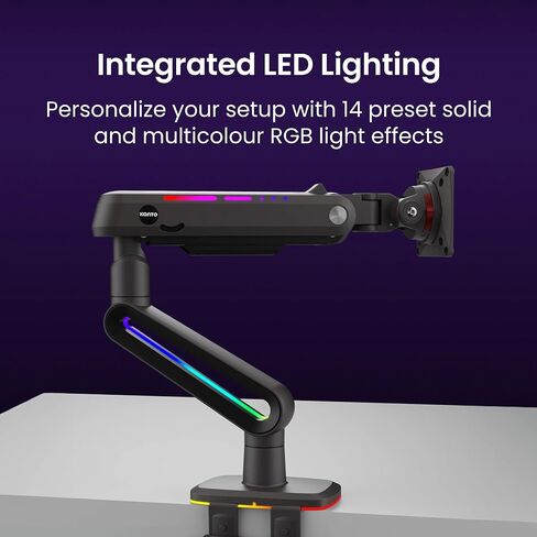 Kanto DMG Heavy-Duty Single Monitor Gaming Arm for 32"-60" Displays | 44 lb Weight Capacity | Height Adjustment w/Spring Arm | RGB Lighting | Compatible with Flat, Curved & Ultrawide Monitors | Black in Kuwait