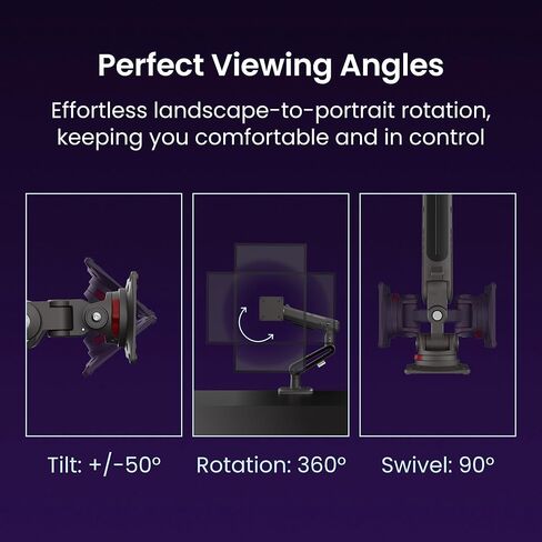 Kanto DMG Heavy-Duty Single Monitor Gaming Arm for 32"-60" Displays | 44 lb Weight Capacity | Height Adjustment w/Spring Arm | RGB Lighting | Compatible with Flat, Curved & Ultrawide Monitors | Black in Kuwait
