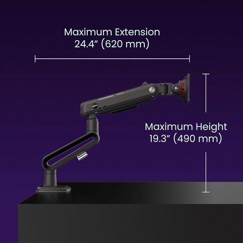 Kanto DMG Heavy-Duty Single Monitor Gaming Arm for 32"-60" Displays | 44 lb Weight Capacity | Height Adjustment w/Spring Arm | RGB Lighting | Compatible with Flat, Curved & Ultrawide Monitors | Black in Kuwait