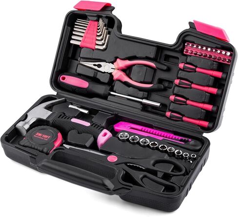 39-Piece Household Tool Set in - Perfect for Home, Garage, Office and Dorm Use - Essential Tools for The Whole Family (Pink) in Saudi Arabia