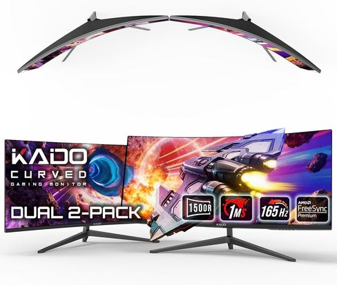 إعداد شاشة الألعاب المزدوجة Kado - 2 حزمة 34 بوصة منحنية 1500R 21:9 Ultrawide 3440x1440 165 هرتز 1 مللي ثانية WQHD شاشة كمبيوتر، إعداد مكدس AMD FreeSync Premium، VESA Mount HDMI DisplayPort مكبرات صوت مدمجة in Kuwait