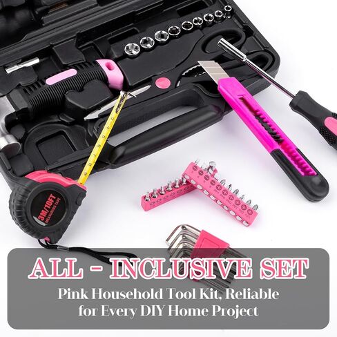 39-Piece Household Tool Set in - Perfect for Home, Garage, Office and Dorm Use - Essential Tools for The Whole Family (Pink) in Saudi Arabia