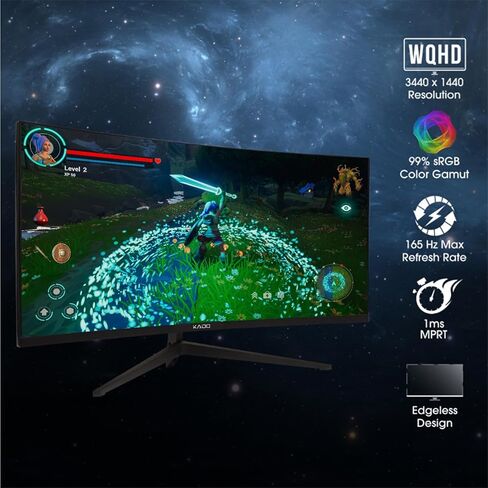 إعداد شاشة الألعاب المزدوجة Kado - 2 حزمة 34 بوصة منحنية 1500R 21:9 Ultrawide 3440x1440 165 هرتز 1 مللي ثانية WQHD شاشة كمبيوتر، إعداد مكدس AMD FreeSync Premium، VESA Mount HDMI DisplayPort مكبرات صوت مدمجة in Kuwait