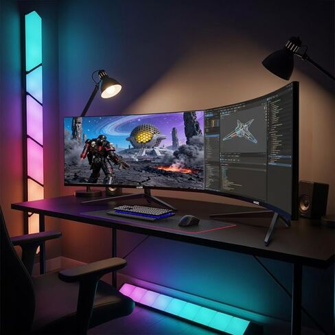 إعداد شاشة الألعاب المزدوجة Kado - 2 حزمة 34 بوصة منحنية 1500R 21:9 Ultrawide 3440x1440 165 هرتز 1 مللي ثانية WQHD شاشة كمبيوتر، إعداد مكدس AMD FreeSync Premium، VESA Mount HDMI DisplayPort مكبرات صوت مدمجة in Kuwait