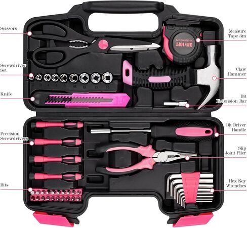 39-Piece Household Tool Set in - Perfect for Home, Garage, Office and Dorm Use - Essential Tools for The Whole Family (Pink) in Saudi Arabia