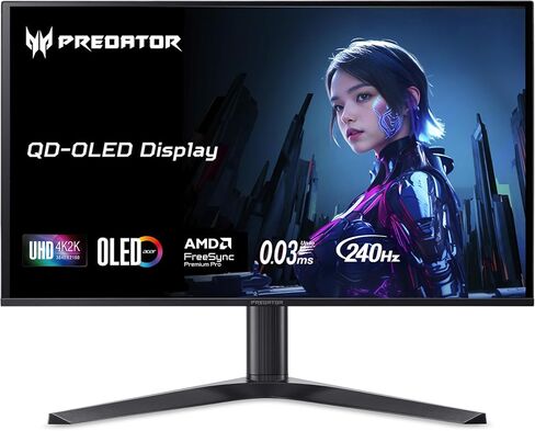 acer Predator 27" Gaming Monitor | 4K UHD 3840x2160 QD-OLED | AMD FreeSync Premium Pro | 240Hz | 0.03ms (G to G) | True Black 400 | USB Type-C, 2 x Display Port 1.4 & 2 x HDMI 2.1 | X27 X1bmiippruzx in Kuwait