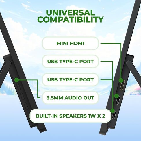 شاشة AOC 16T30 المحمولة مقاس 15.6 بوصة FHD 1080p IPS، USB-C، Mini HDMI، مكبر صوت مدمج، مسند، شاشة سفر، متوافقة مع أجهزة الكمبيوتر المحمولة، MacBook ووحدة تحكم الألعاب in Kuwait