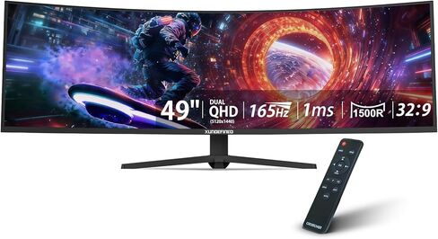 شاشة منحنية 49 بوصة مع جهاز تحكم عن بعد، 165 هرتز WDQHD(5120 x 1440p) شاشة ألعاب 5K فائقة الاتساع R1500، HDR400، تباين 3000:1، sRGB 100%، USB-C، FreeSync، PIP/PBP، مكبر صوت مدمج، HDMI 2.1 & DP 1.4 in Kuwait