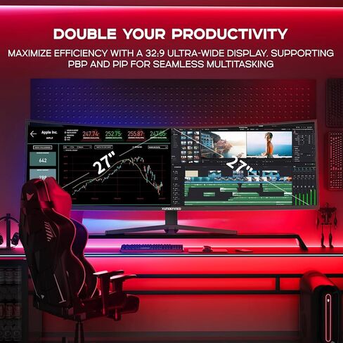 شاشة منحنية 49 بوصة مع جهاز تحكم عن بعد، 165 هرتز WDQHD(5120 x 1440p) شاشة ألعاب 5K فائقة الاتساع R1500، HDR400، تباين 3000:1، sRGB 100%، USB-C، FreeSync، PIP/PBP، مكبر صوت مدمج، HDMI 2.1 & DP 1.4 in Kuwait