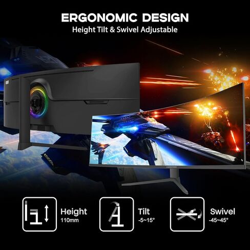 شاشة منحنية 49 بوصة مع جهاز تحكم عن بعد، 165 هرتز WDQHD(5120 x 1440p) شاشة ألعاب 5K فائقة الاتساع R1500، HDR400، تباين 3000:1، sRGB 100%، USB-C، FreeSync، PIP/PBP، مكبر صوت مدمج، HDMI 2.1 & DP 1.4 in Kuwait