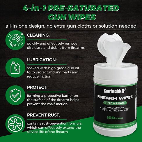 Gun Cleaning Wipes - Field & Range Pre-Saturated CLP Gun Wipes for Cleaning, Lubricating & Protecting - Gun Cleaning Supplies Suitable for All Firearms, 160 Count 6×7 Inch in Kuwait