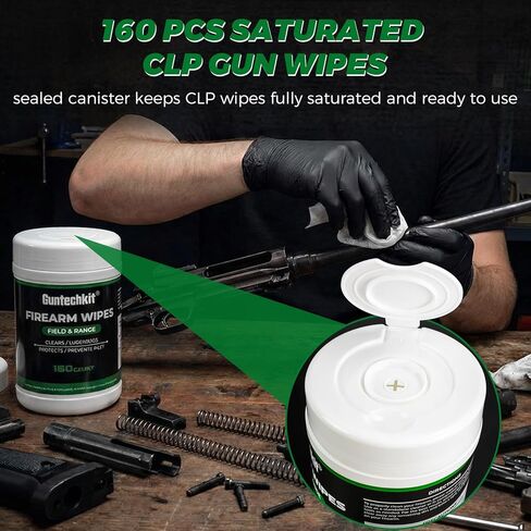 Gun Cleaning Wipes - Field & Range Pre-Saturated CLP Gun Wipes for Cleaning, Lubricating & Protecting - Gun Cleaning Supplies Suitable for All Firearms, 160 Count 6×7 Inch in Kuwait