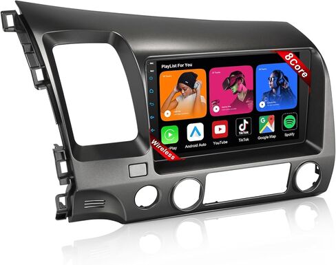 Car Stereo Radio for Honda 2006 2007 2008 2009 2010 2011 with Wireless Carplay & Android Auto,9 Inch 1080P Touch Screen for Civic Radio with Airbag Indicator Bluetooth FM Mirror Link SWC in Kuwait