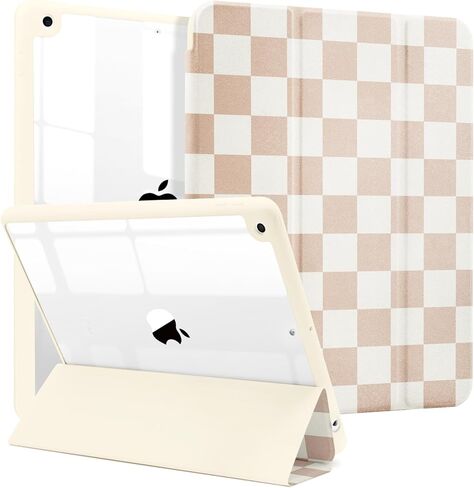 MrARTIST for iPad 9th/8th/7th Generation Case - Tablet Case Cute for Women Girls Girly Kawaii Aesthetic Preppy Kawaii Chic Cool Design for Apple Tablet Cover with Pencil Holder, Khaki Checkered in Kuwait