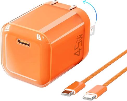 YISH 45W USB C Charger Block, Foldable Type C Charger Fast Charging with 3.3FT USBC Charging Cable, GaN Charger Compatible with iPhone 17/16/15 Series, MacBook, iPad, Samsung Galaxy (Orange) in Kuwait